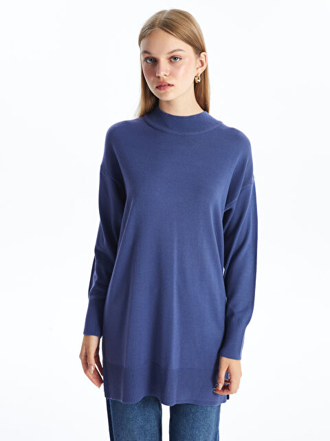 LCW Modest Kadın Yarım Balıkçı Yaka Düz Triko Tunik - W4AN46Z8-H1F