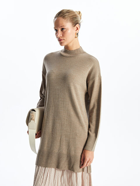 LCW Modest Kadın Yarım Balıkçı Yaka Düz Triko Tunik - W4AN46Z8-L8Q