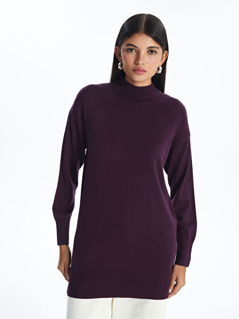 LCW Modest Kadın Yarım Balıkçı Yaka Düz Triko Tunik - W4AN46Z8-V6L