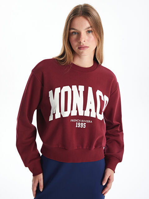 LCW Vision Bisiklet Yaka Baskılı Oversize Kadın Kalın Sweatshirt - W4AN48Z8-HMS