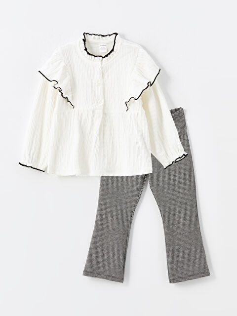 LCW Kids Bisiklet Yaka Uzun Kollu Kız Çocuk Bluz ve Tayt 2'li Takım - W4AO48Z1-FDU