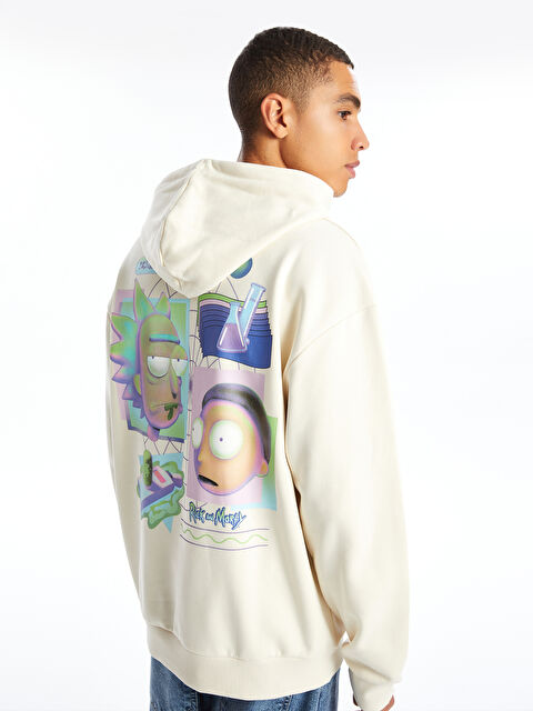 XSIDE Uzun Kollu Rick and Morty Baskılı Erkek Kalın Hoodie - W4AO82Z8-YCM