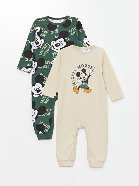 LCW baby Crew Neck Long Sleeve Mickey Mouse Printed Baby Boys Jumpsuit 2 Pack - W4AP73Z1-FWZ