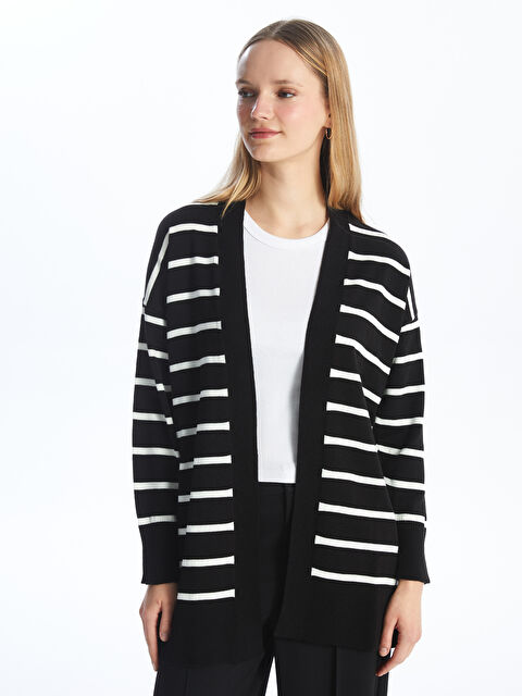 LCW Modest Şal Yaka Çizgili Uzun Kollu Kadın Triko Hırka - W4AS11Z8-LEG