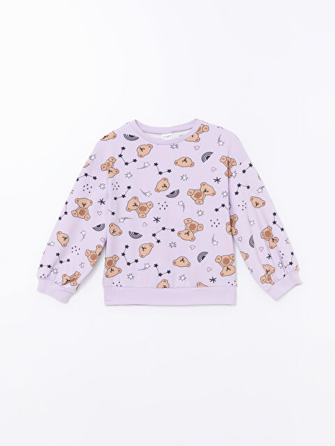LCW Kids Bisiklet Yaka Ayı Teddy Baskılı Kız Çocuk Pijama Üst - W4AT97Z4-LSC