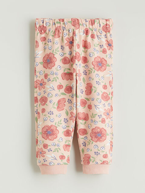 LCW baby Beli Lastikli Çiçekli Kız Bebek Jogger Eşofman Alt - W4AY04Z1-LT4