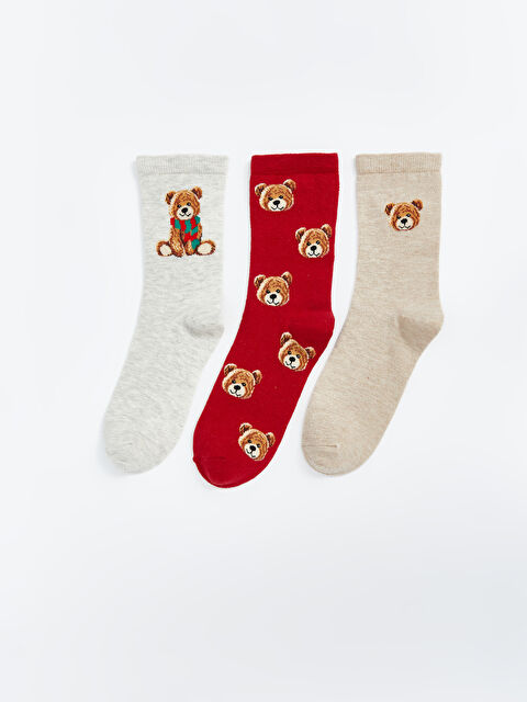 LCW DREAM Teddy Desenli Kadın Soket Çorap 3'lü - W4BA06Z8-LAK