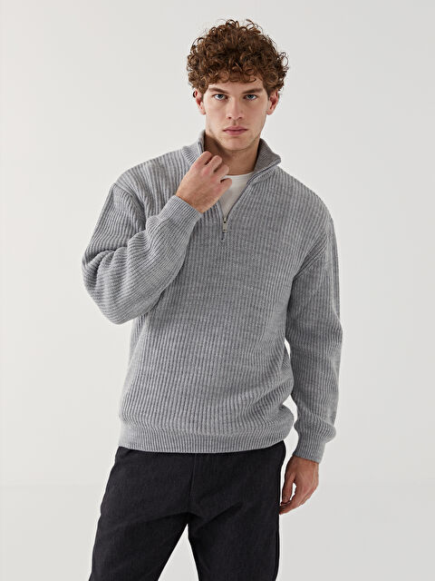 XSIDE Dik Yaka Uzun Kollu Erkek Triko Kazak - W4BA90Z8-F7S