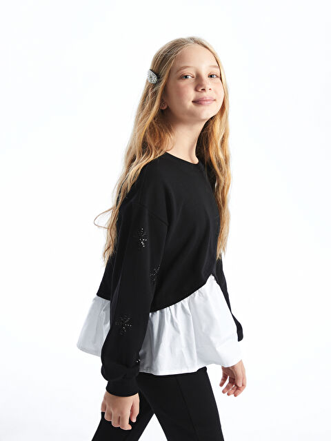 LCW Kids Bisiklet Yaka Pul işlemeli Kız Çocuk Sweatshirt - W4BB07Z4-CVL