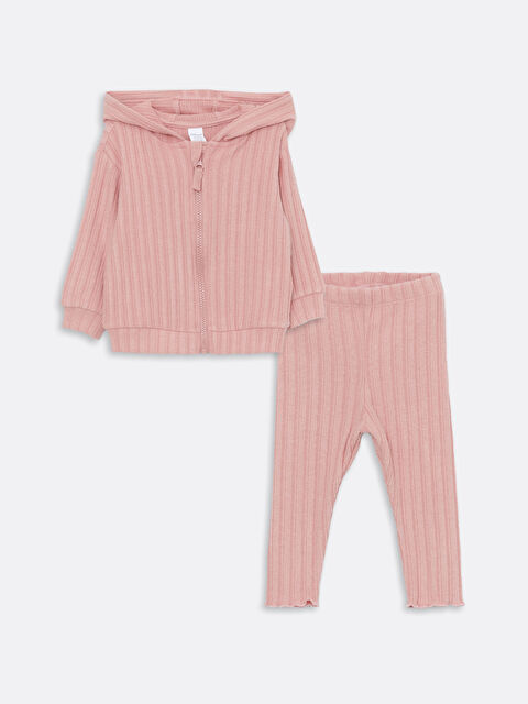 LCW baby Kapüşonlu Kız Bebek Hırka ve Tayt 2'li Takım - W4BB47Z1-FKR