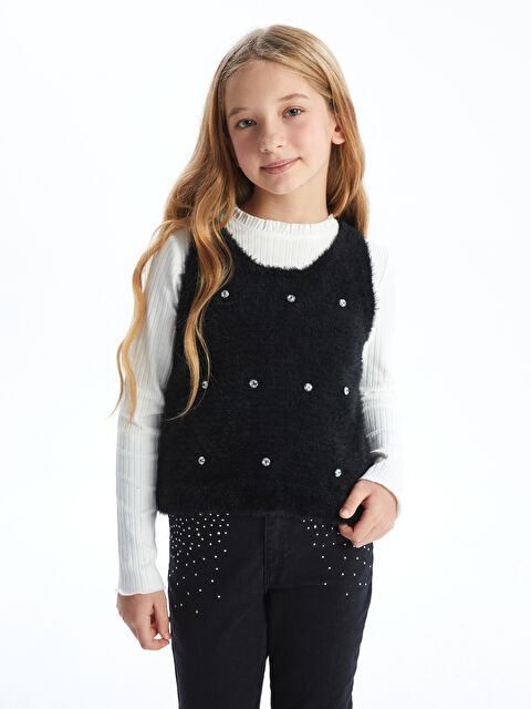 LCW Kids Bisiklet Yaka Kız Çocuk Triko Süveter - W4BE43Z4-CVL