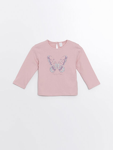 LCW Kids Bisiklet Yaka Baskılı Uzun Kollu Kız Çocuk Tişört - W4BF84Z1-FHR