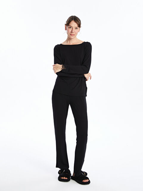 LCW DREAM Slash Neck Lace Detailed Women's Pyjama Set - W4BF96Z8-CVL