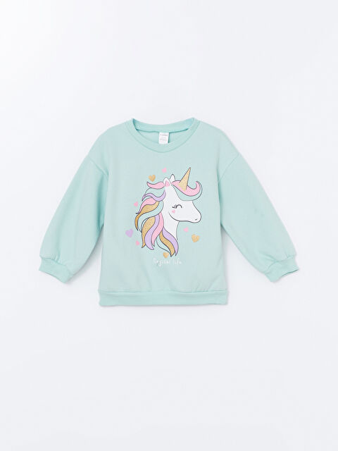 LCW Kids Bisiklet Yaka Kalın Baskılı Kız Çocuk Sweatshirt - W4BG49Z1-G5Q