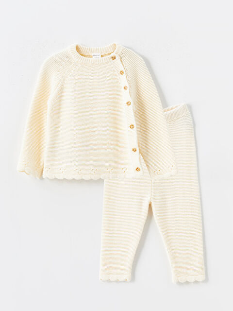 LCW baby Crew Neck Long Sleeve Baby Girls' Cardigan and Pants 2 Pack Set - W4BG83Z1-FDL