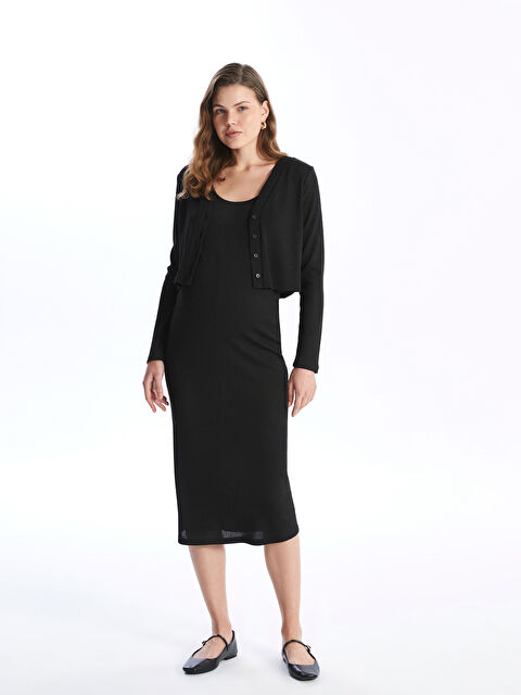 LCWAIKIKI Maternity მრგვალი საყელო ქალებისთვის კაბა და კარდიგანი - W4BH56Z8-CVL