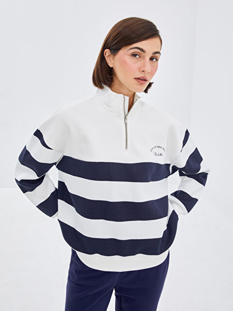 LCW Vision Dik Yaka Renk Bloklu Oversize Kadın Kalın Sweatshirt - W4BH74Z8-LGS