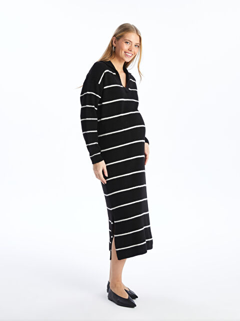 LCWAIKIKI Maternity Polo Yaka Düz Uzun Kollu Hamile Triko Elbise - W4BJ04Z8-LEG