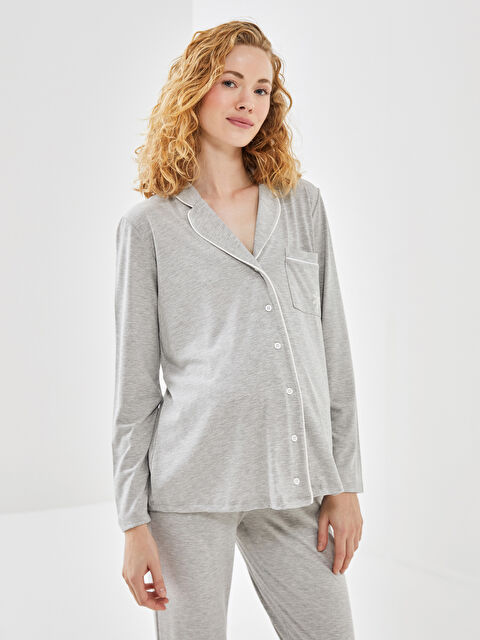 LCW DREAM Gömlek Yaka Nakışlı Hamile Pijama Takımı - W4BJ46Z8-CT3