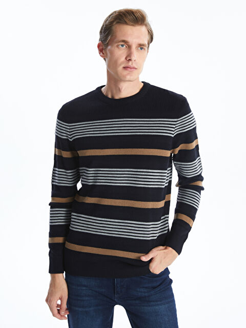 LCWAIKIKI Classic Bisiklet Yaka Uzun Kollu Çizgili Erkek Triko Kazak - W4BL79Z8-RFH