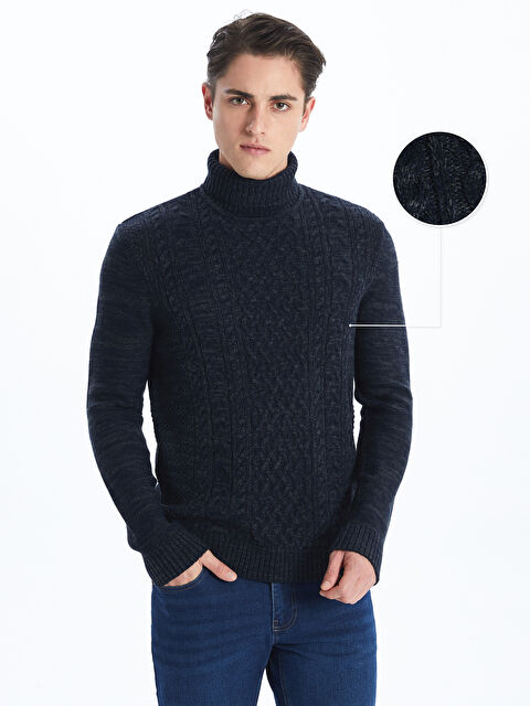 LCWAIKIKI Classic Balıkçı Yaka Uzun Kollu Erkek Triko Kazak - W4BL81Z8-E6D