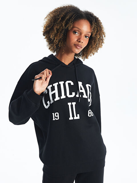 XSIDE Baskılı Uzun Kollu Oversize Kadın Hoodie - W4BM14Z8-CVL