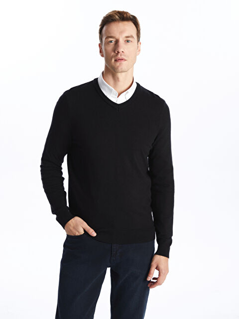 LCWAIKIKI Classic V Yaka Uzun Kollu Erkek Triko Kazak - W4BM41Z8-CVL