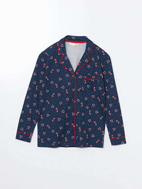 LCW DREAM Gömlek Yaka Yılbaşı Temalı Kadın Pijama Üstü - W4BM90Z8-LSJ