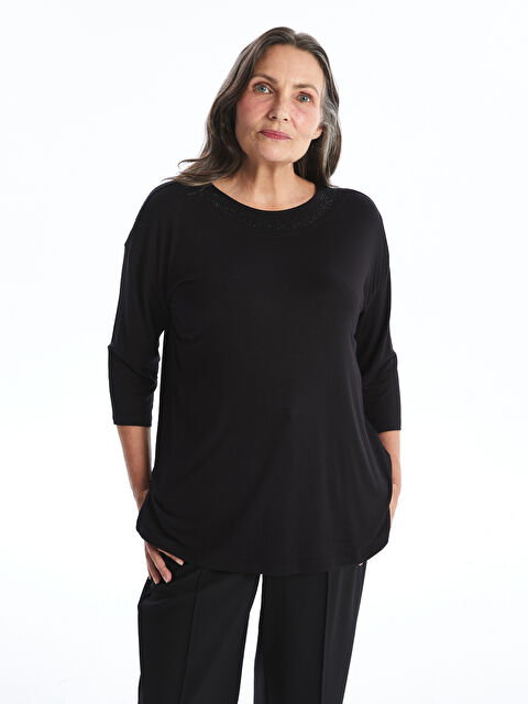 LCW Grace Bisiklet Yaka Parlak Taşlı Kadın Tişört - W4BN36Z8-CVL