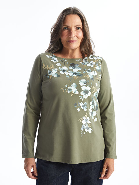 LCW Grace Bisiklet Yaka Çiçekli Kadın Tişört - W4BN40Z8-H4A