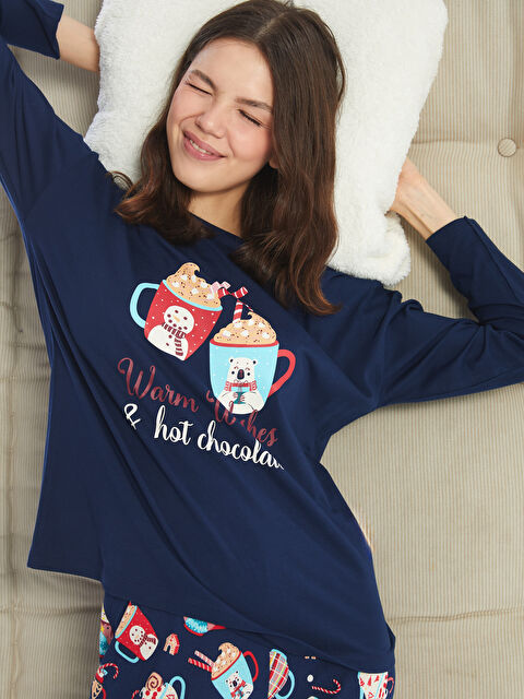 LCW Young Bisiklet Yaka Baskılı Kadın Pijama Takımı - W4BO25Z8-LSJ