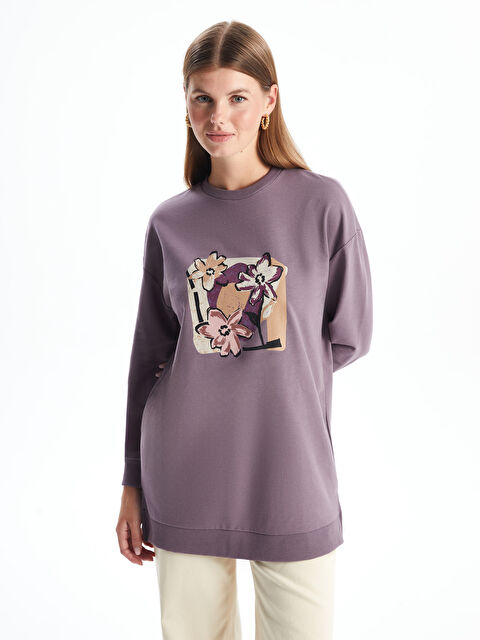 LCWAIKIKI Basic Bisiklet Yaka Baskılı Kadın Sweatshirt Tunik - W4BQ20Z8-LXY