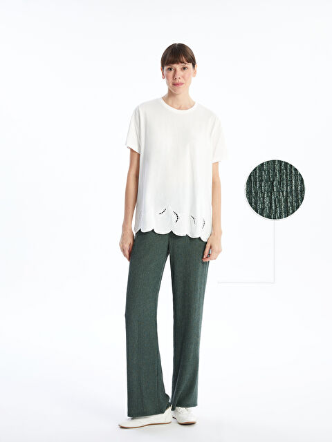 LCWAIKIKI Basic Beli Lastikli Dokulu Geniş Paça Kadın Pantolon - W4BQ39Z8-HRV