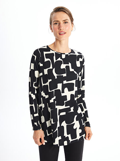 LCWAIKIKI Basic Bisiklet Yaka Desenli Kadın Tunik - W4BS56Z8-LQJ