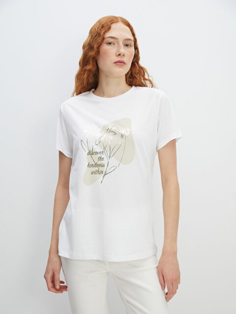 LCW Vision Crew Neck Printed Short Sleeve Women's T-Shirt - W4BT64Z8-Q6K