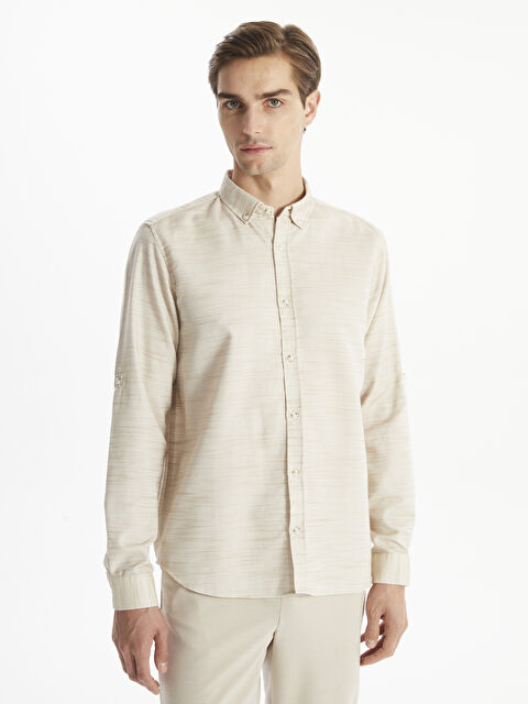 LCW Vision Slim Fit Long Sleeve Men's Shirt - W4BT92Z8-SUN