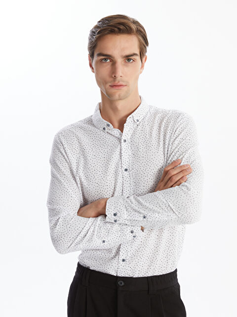 LCW Vision Slim Fit Long Sleeve Patterned Dobby Fabric Men's Shirt - W4BT93Z8-Q6K