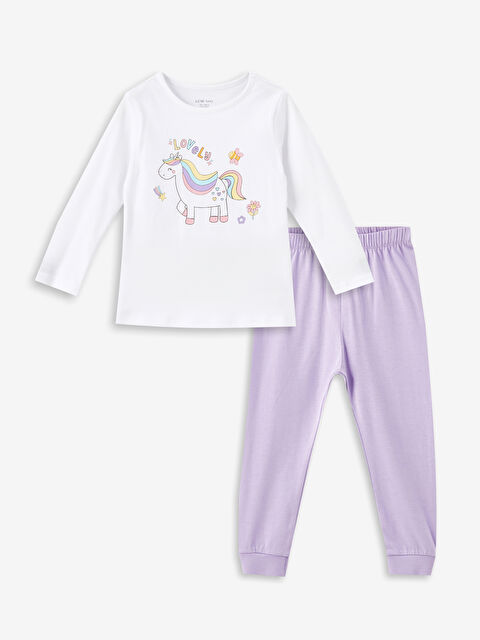 LCW baby Crew Neck Long Sleeve Printed Baby Girls' Pyjama Set - W4BT98Z1-FFB