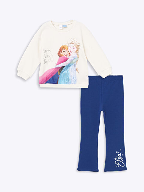 LCW Kids Ensemble Sweatshirt et Collants Elsa Imprimés pour Filles à Col Rond, Lot de 2 - W4BU21Z1-FRC