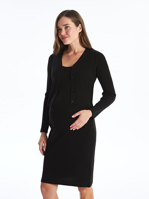 LCWAIKIKI Maternity U Yaka Düz Hamile Triko Elbise ve Hırka Takım - W4BU50Z8-CVL