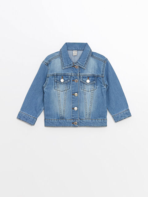 LCW Kids Collared Neck Basic Girls' Denim Jacket - W4BY17Z1-SHK