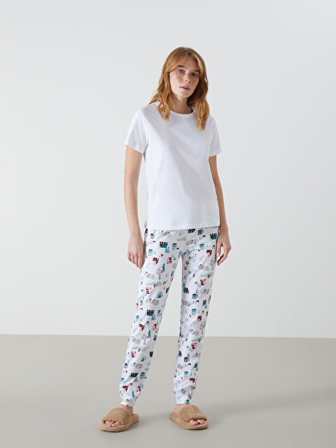 LCW DREAM Beli Lastikli Yılbaşı Temalı Kadın Jogger Pijama Alt - W4BY19Z8-LU7