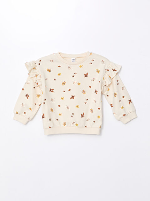 LCW Kids Bisiklet Yaka Baskılı Kalın Kız Bebek Sweatshirt - W4BY46Z1-LRA