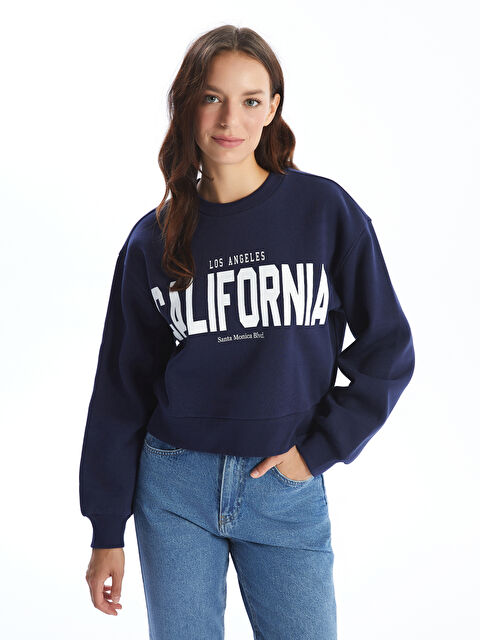 LCW Vision Bisiklet Yaka Baskılı Oversize Kadın Kalın Sweatshirt - W4CA78Z8-HFH