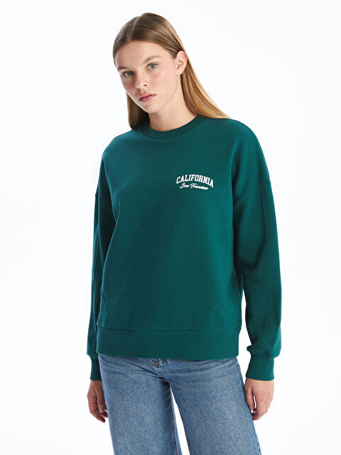 LCW Vision Bisiklet Yaka Baskılı Oversize Kadın Kalın Sweatshirt - W4CC11Z8-HGH