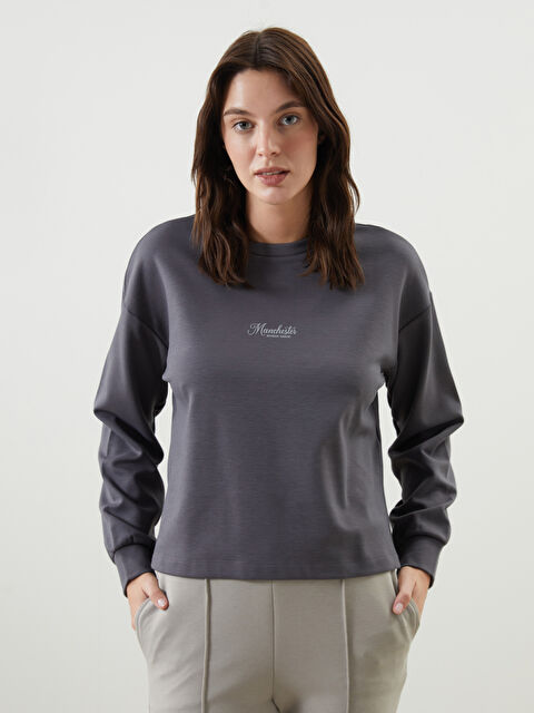 LCW Vision Bisiklet Yaka Baskılı Oversize Kadın Sweatshirt - W4CC24Z8-JPT