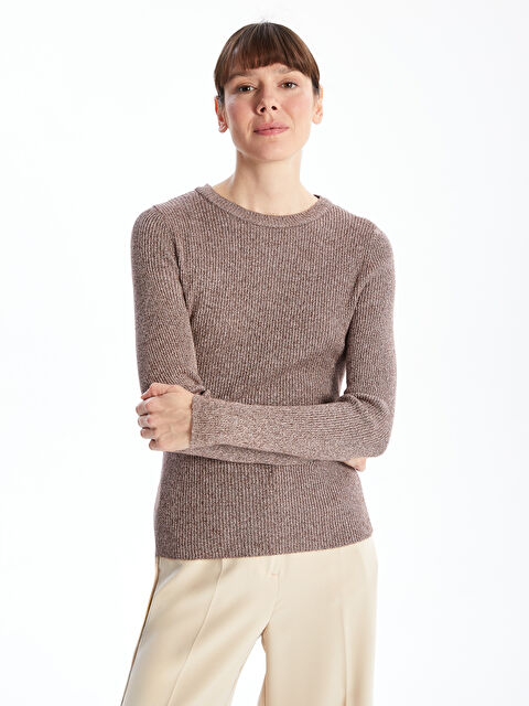 LCWAIKIKI Classic Bisiklet Yaka Parlak Görünümlü Kadın Triko Kazak - W4CC62Z8-H8E