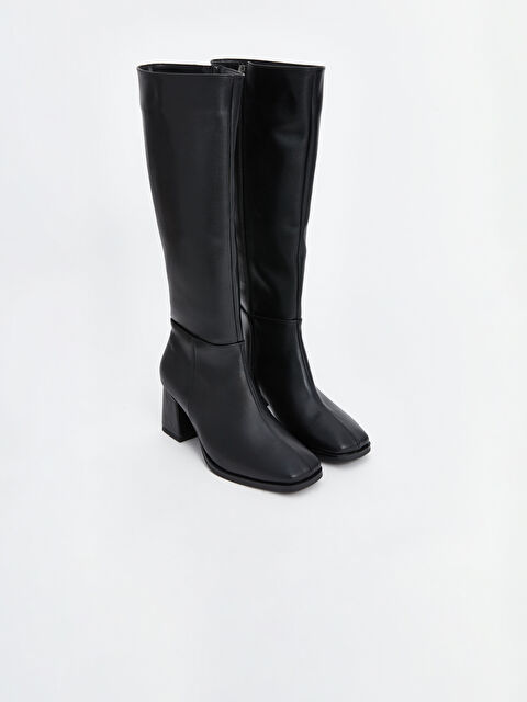 LCW STEPS Deri Görünümlü Kadın Diz Altı Çizme - W4CC88Z8-HUC