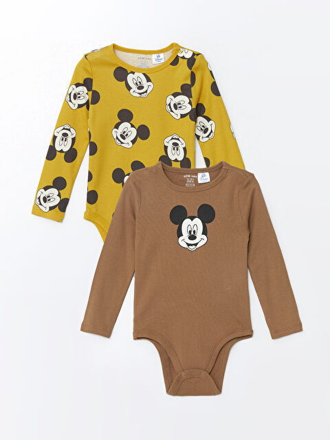 LCW baby Bisiklet Yaka Mickey Mouse Baskılı Erkek Bebek Çıtçıtlı Bodysuit 2'li - W4CF18Z1-R1P
