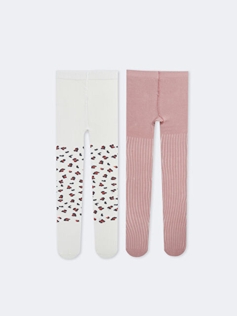 LCW baby جوارب طويلة مطبوعة للبنات الرضع عبوتان - W4CJ48Z1-FDL